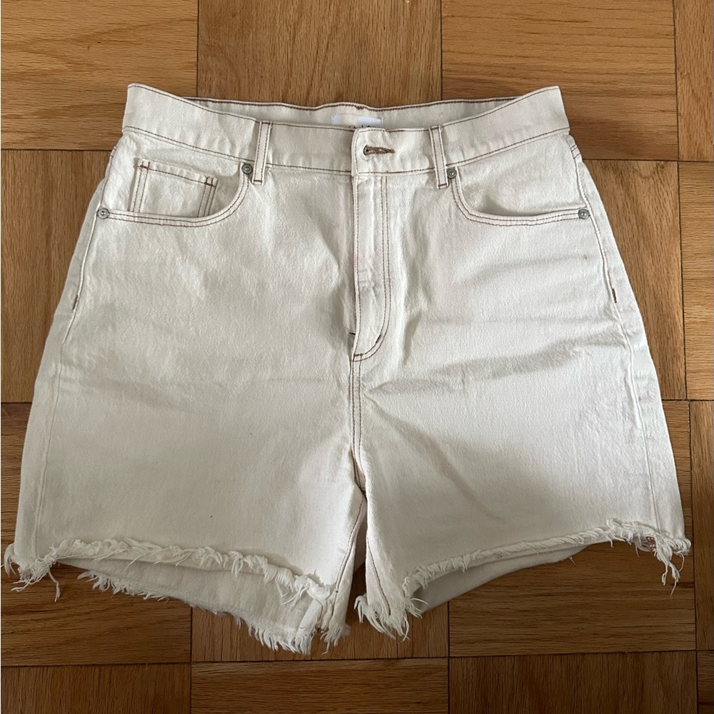 Loft Size 8 29 Cream Ivory Frayed High Rise Boyfriend Jean Denim Shorts